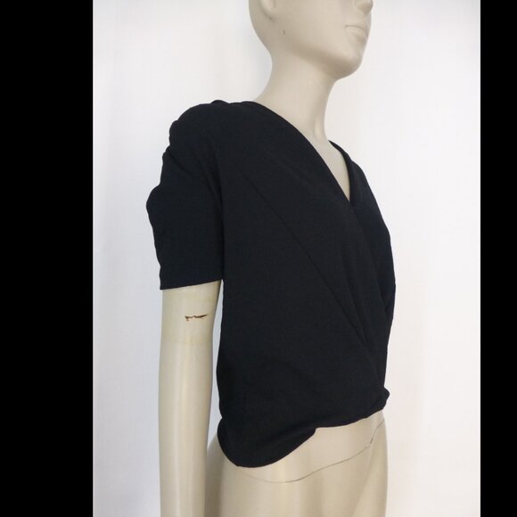 Zara Trafaluc Deep V-Neck, Faux Wrap Black Top - Picture 3 of 8